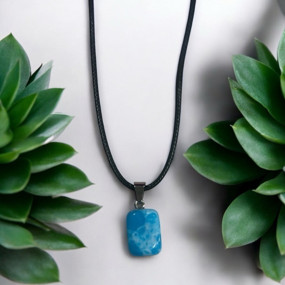 Blue Larimar Jelly Bean Pendant Necklace